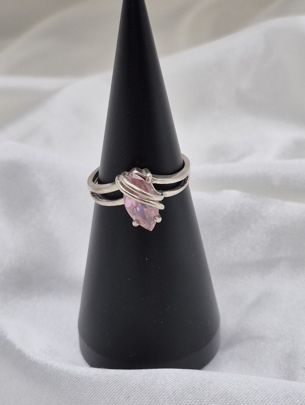 Pink Marquise Crystal Orbit Ring Sterling Silver Shube Vintage Size 7 1/4
